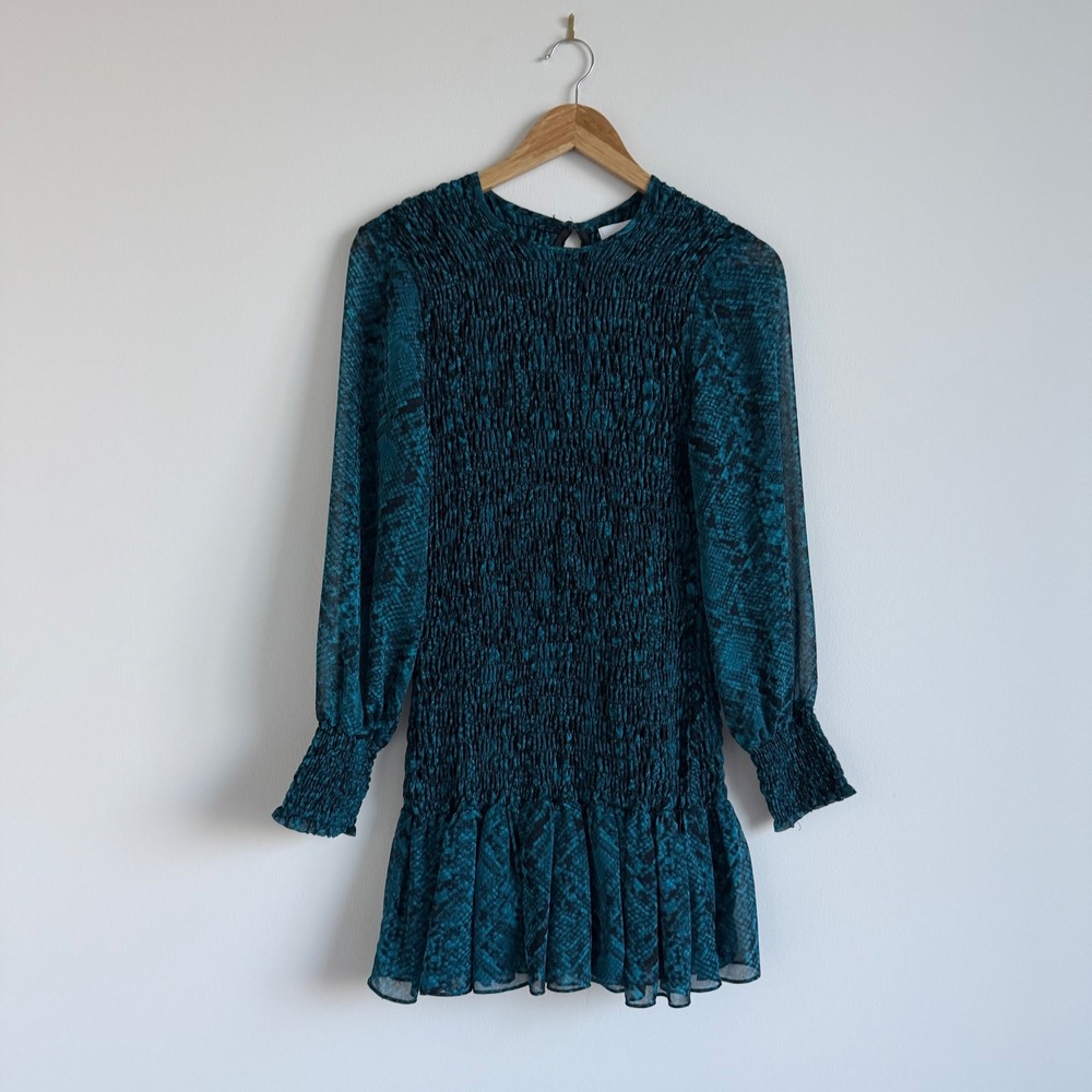 MISA Los Angeles Roisin Dress in Snake Teal Blue Long Sleeve Small NWT $370 - Picture 2 of 10